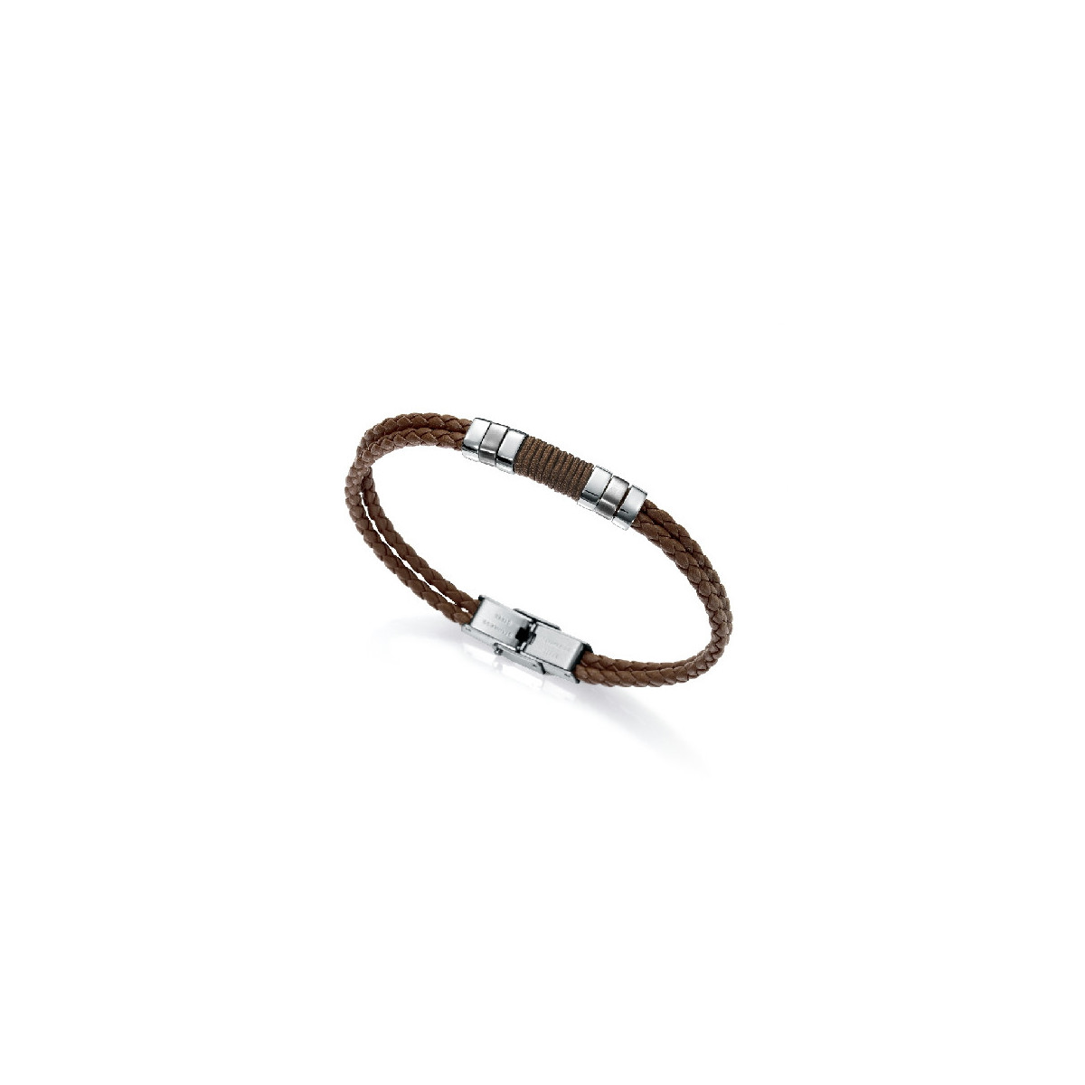 PULSERA PIEL DOBLE TRENZADA FINA Y ACERO - 6456P01011
