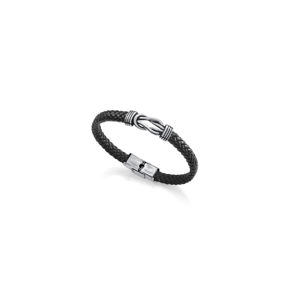 PULSERA NUDOS ACERO PIEL NEGRA SR FN - 1304P01010