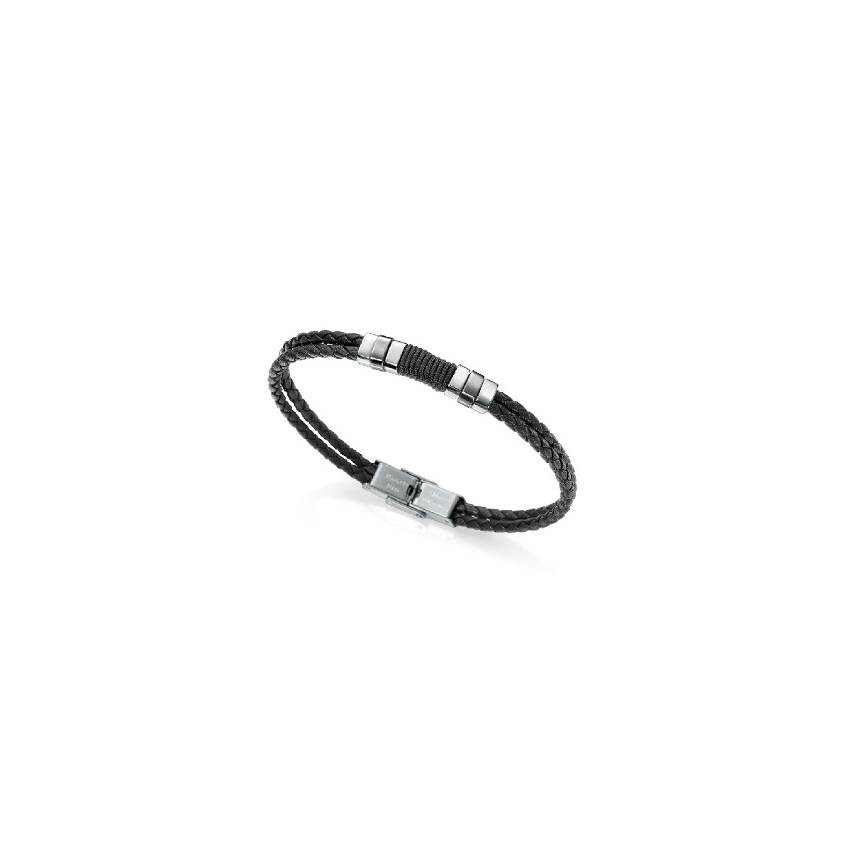 PULSERA PIEL DOBLE TRENZADA FINA Y ACERO - 6456P01010