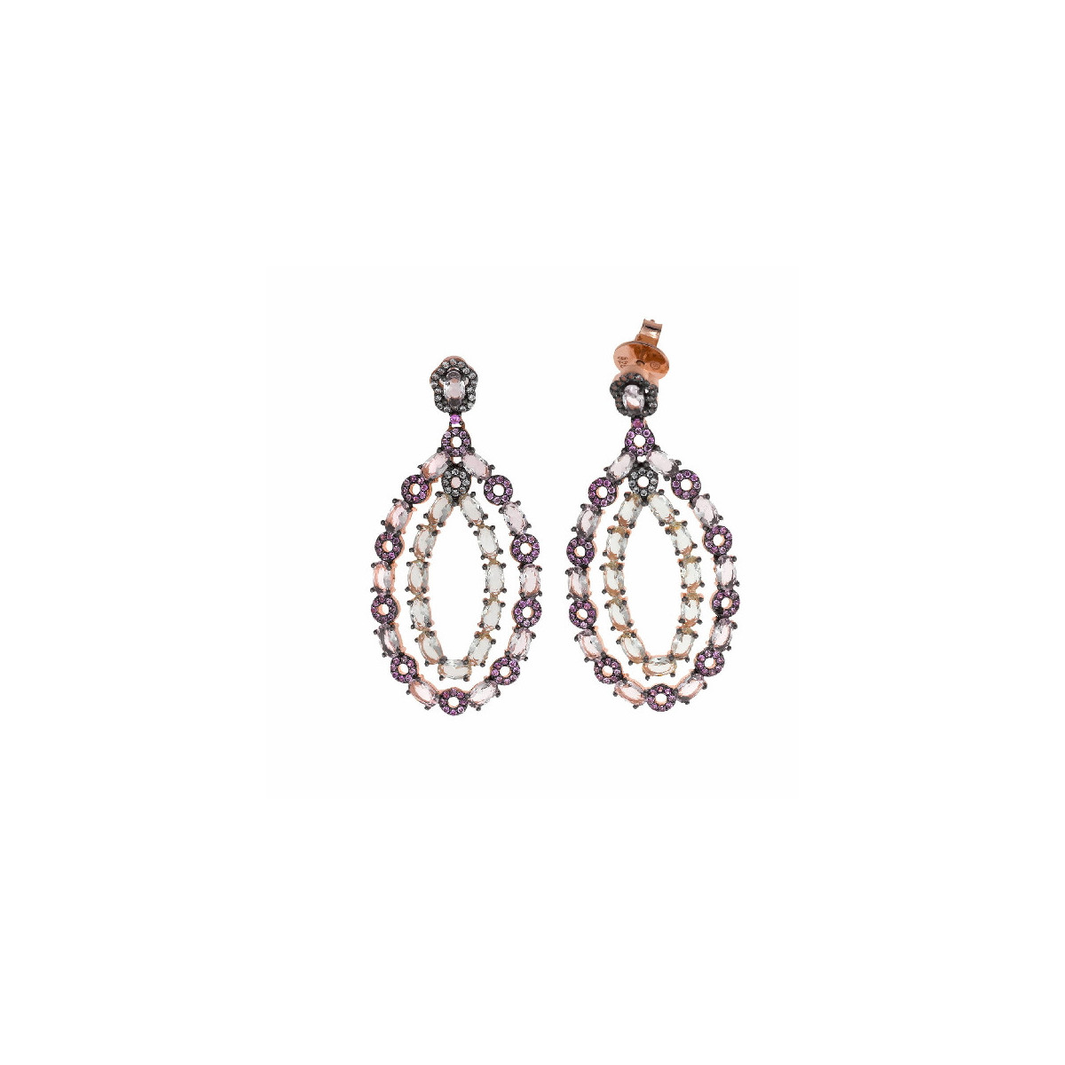PENDIENTES PLATA ROSA SALVATORE OVALO CI - 252A0034