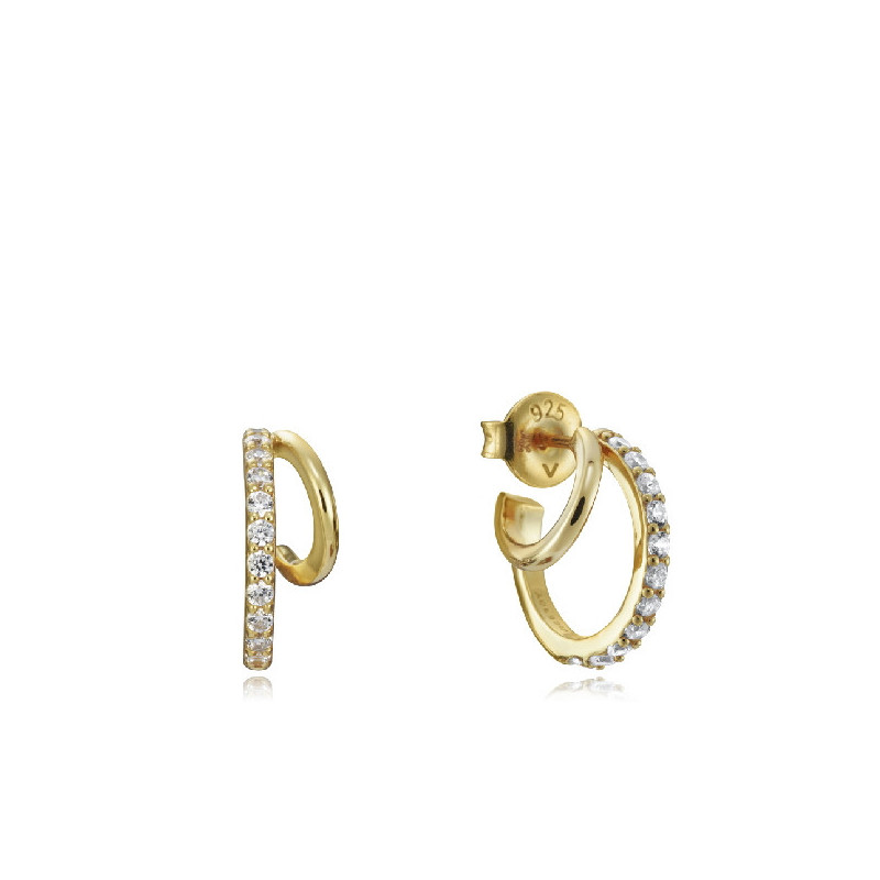 PENDIENTES PLATA LEY DORADO AROS CIRCONITAS SRA - 13000E000-93