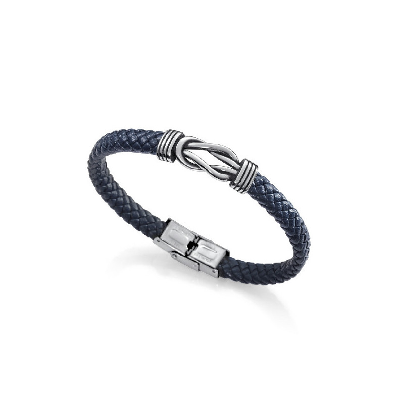 PULSERA NUDOS ACERO PIEL AZUL SR FN - 1304P01013
