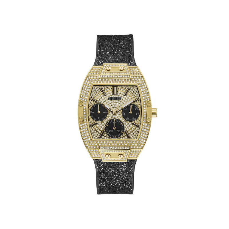 RELOJ GUESS RAVEN DORADO CAUCHO NEGRO - GW0105L2