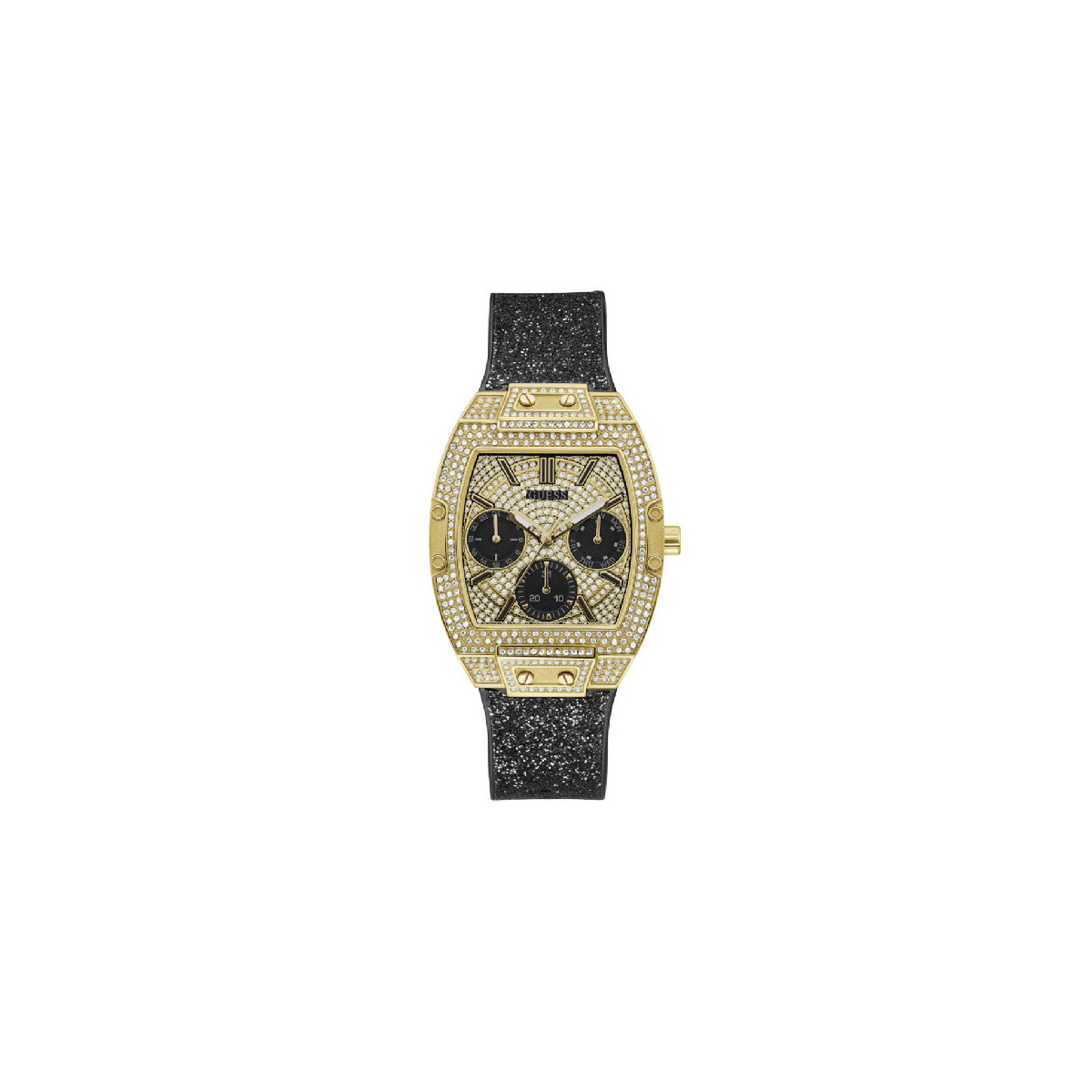 RELOJ GUESS RAVEN DORADO CAUCHO NEGRO - GW0105L2