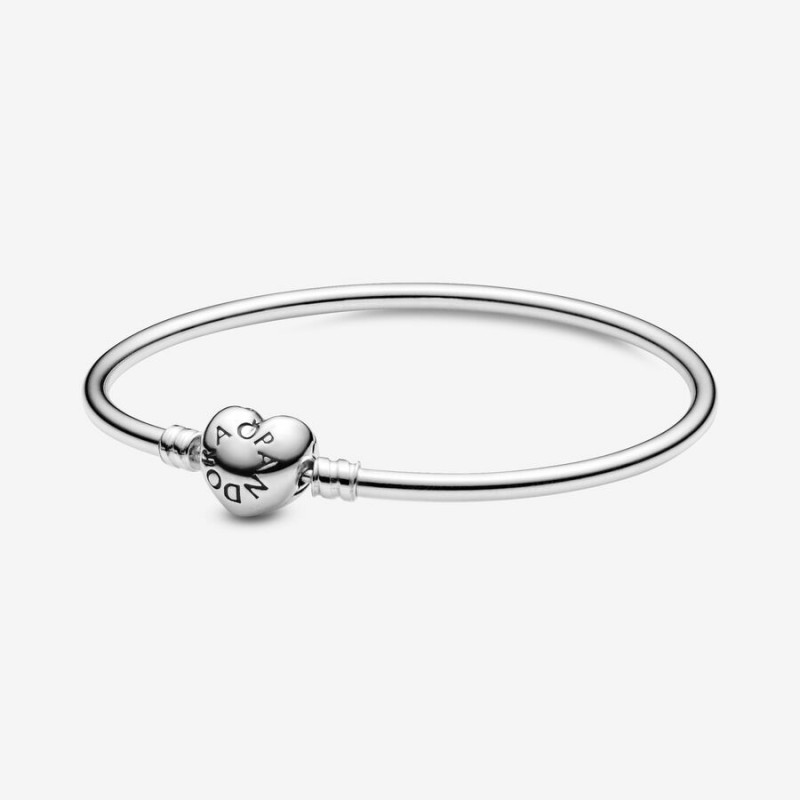 PULSERA PLATA PANDORA RIGIDA CORAZON LOG - 596268-19