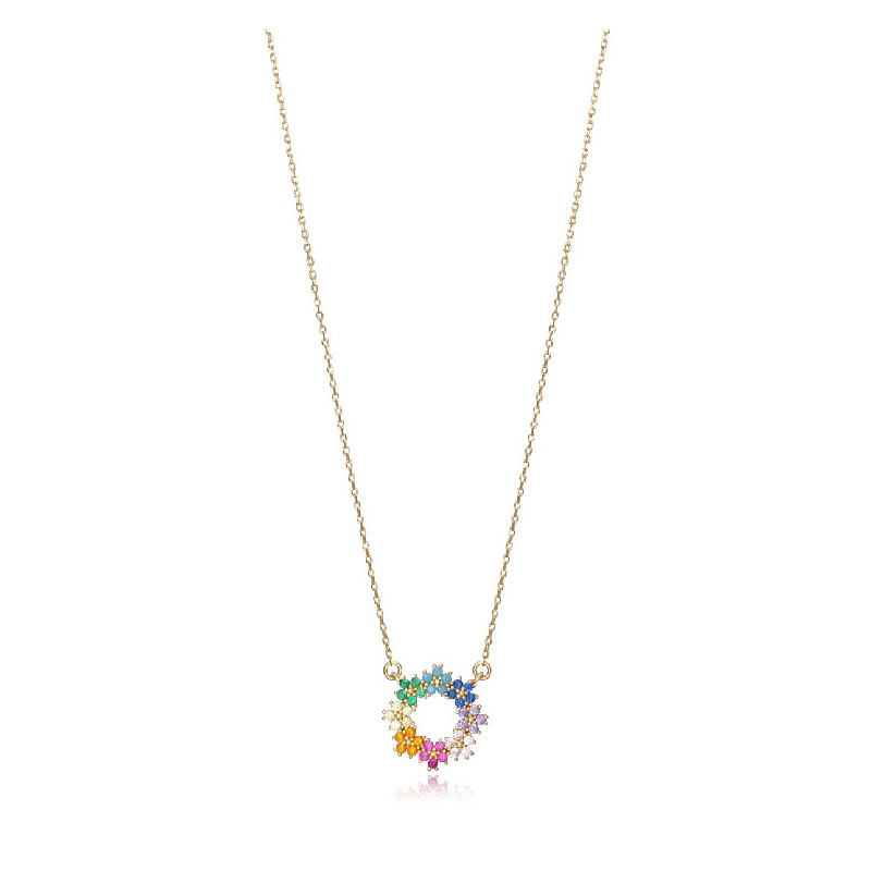COLLAR PLATA DE LEY DORADO FLOR MULTI SRA - 13049C100-39