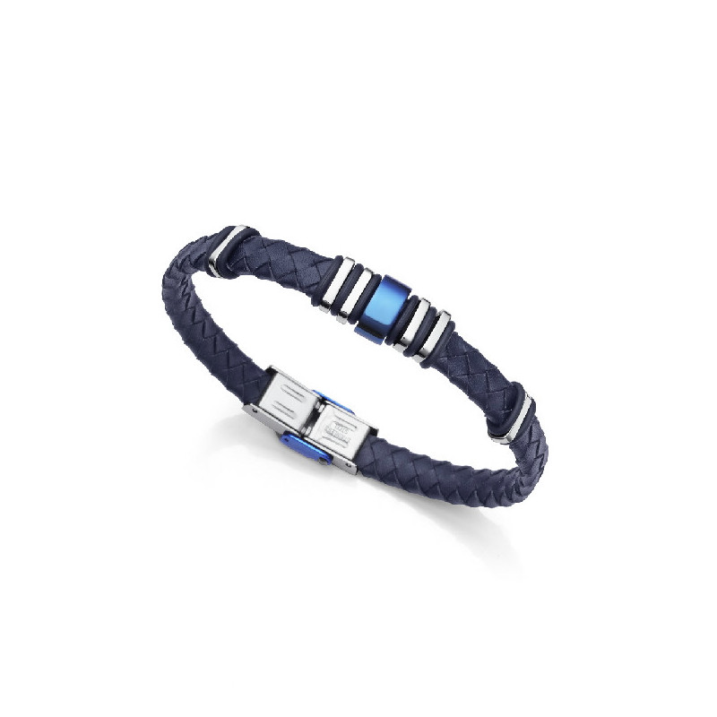 PULSERA ACERO IP AZUL Y PIEL AZUL CAB FA - 6132P01013
