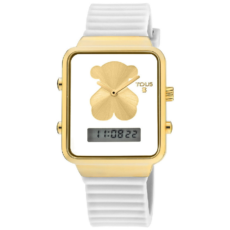Reloj TOUS digital I-Bear de acero IP dorado con correa de silicona blanca - 700350145