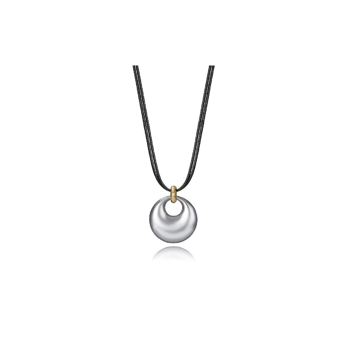 COLLAR ACERO IP PIEL NEGRA SRA FASHION - 15175C01000