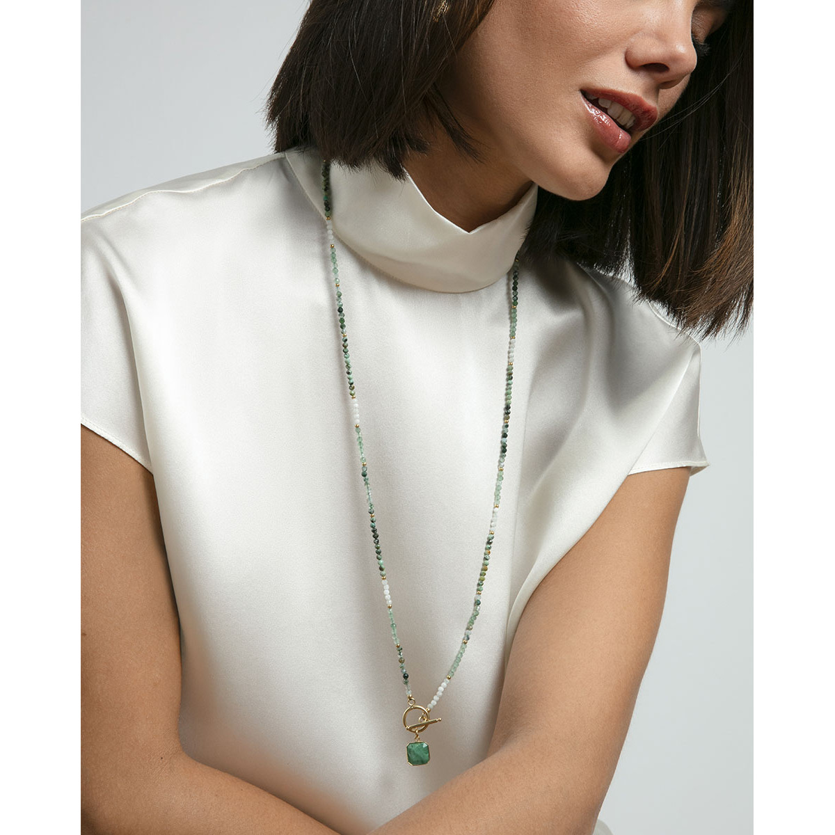 COLLAR ACERO IP DORADO PIEDRAS NAT SRA F - 14279C01016