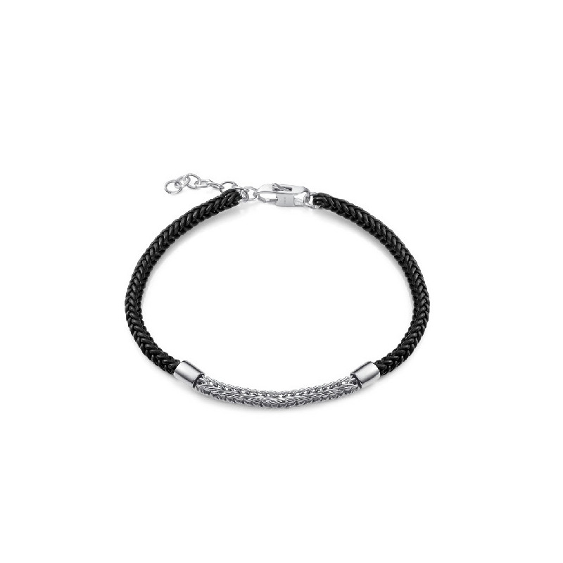 PULSERA PLATA DE LEY BAÑO RODIO PIEL SR JEW - 13258P000-95
